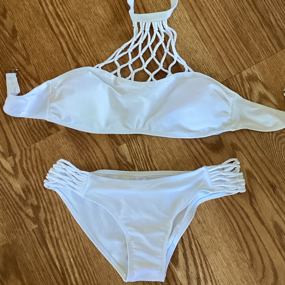 White Macramé Halter Bikini Set - Women's Swim